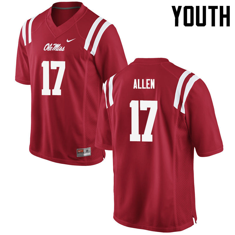 Floyd Allen Ole Miss Rebels NCAA Youth Red #17 Stitched Limited College Football Jersey VAP4058HK